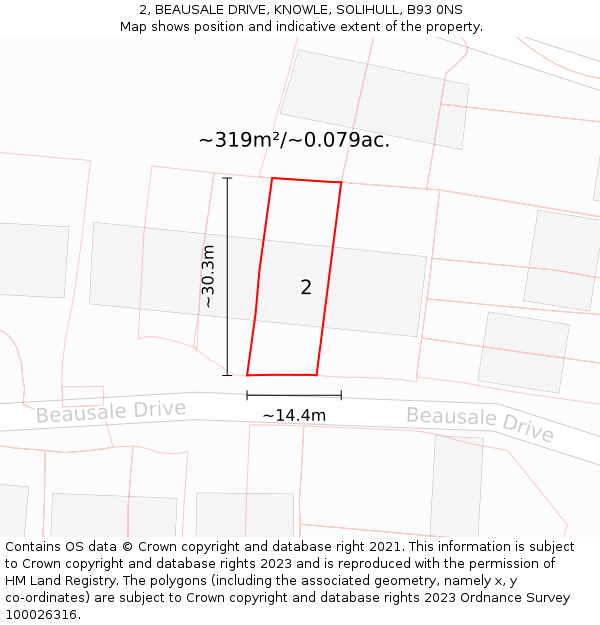 2, BEAUSALE DRIVE, KNOWLE, SOLIHULL, B93 0NS: Plot and title map