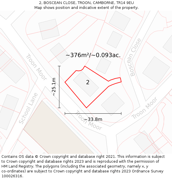 2, BOSCEAN CLOSE, TROON, CAMBORNE, TR14 9EU: Plot and title map