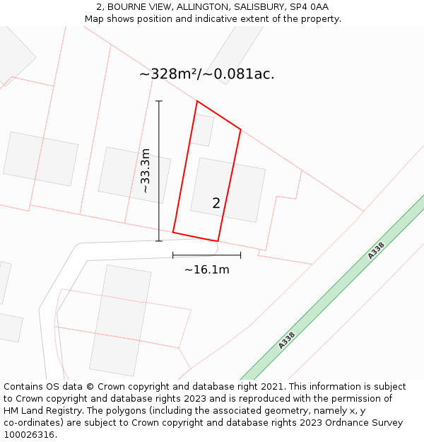 2, BOURNE VIEW, ALLINGTON, SALISBURY, SP4 0AA: Plot and title map