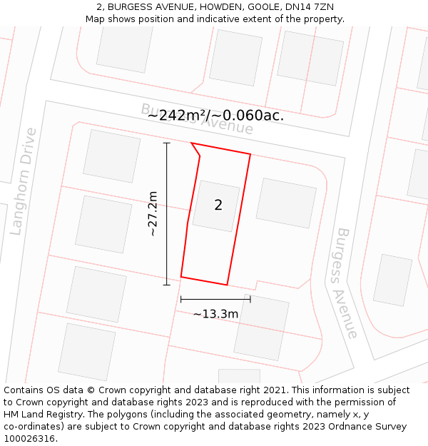 2, BURGESS AVENUE, HOWDEN, GOOLE, DN14 7ZN: Plot and title map
