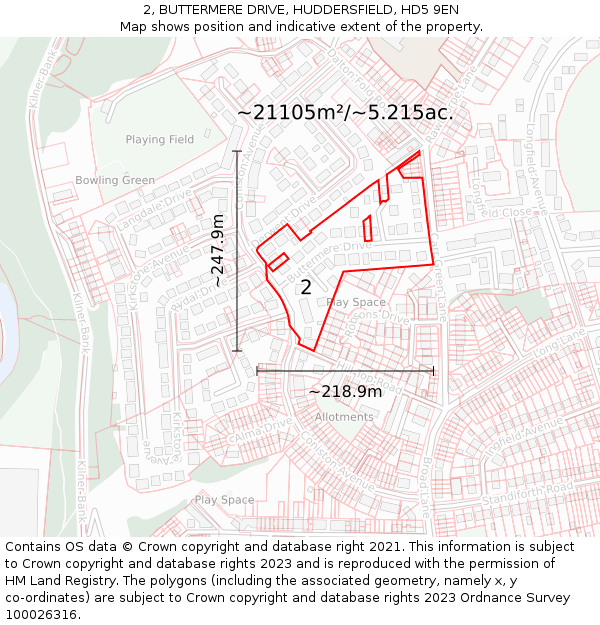 2, BUTTERMERE DRIVE, HUDDERSFIELD, HD5 9EN: Plot and title map