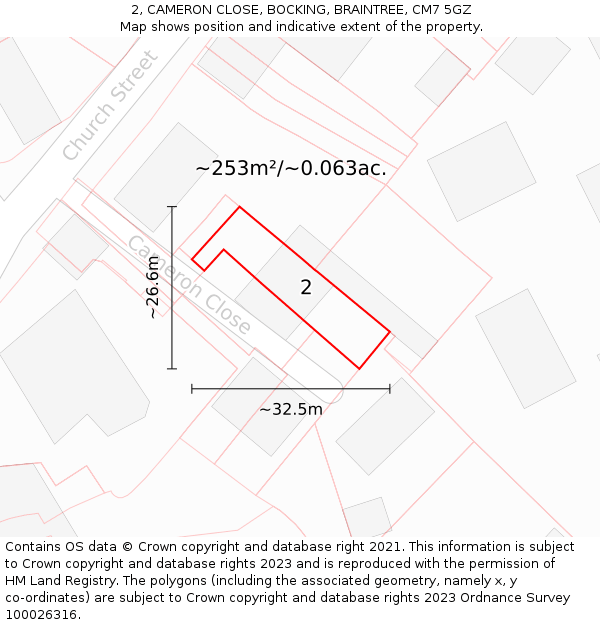 2, CAMERON CLOSE, BOCKING, BRAINTREE, CM7 5GZ: Plot and title map