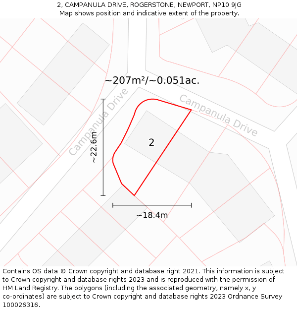 2, CAMPANULA DRIVE, ROGERSTONE, NEWPORT, NP10 9JG: Plot and title map