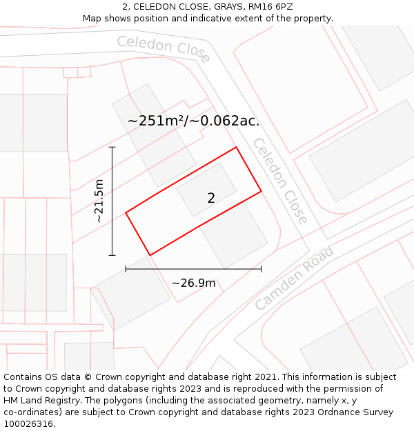 2, CELEDON CLOSE, GRAYS, RM16 6PZ: Plot and title map