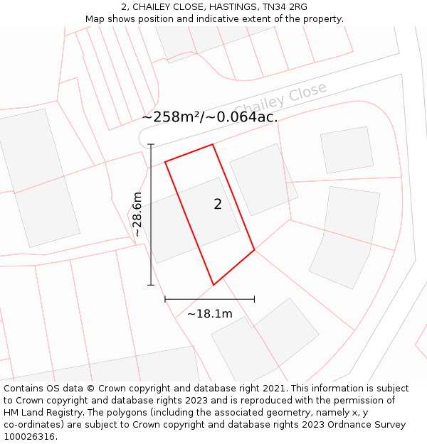 2, CHAILEY CLOSE, HASTINGS, TN34 2RG: Plot and title map