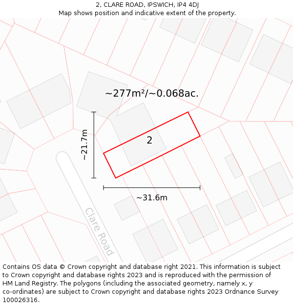 2, CLARE ROAD, IPSWICH, IP4 4DJ: Plot and title map