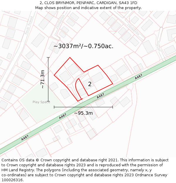 2, CLOS BRYNMOR, PENPARC, CARDIGAN, SA43 1FD: Plot and title map