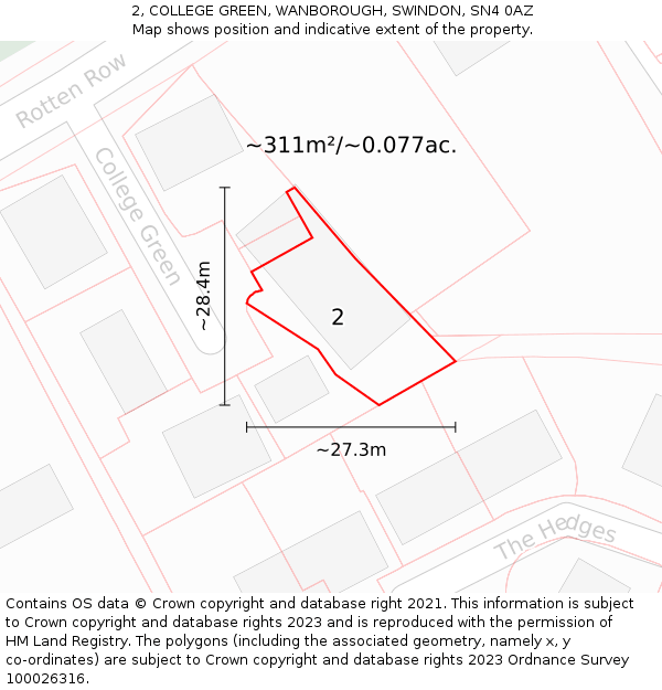 2, COLLEGE GREEN, WANBOROUGH, SWINDON, SN4 0AZ: Plot and title map