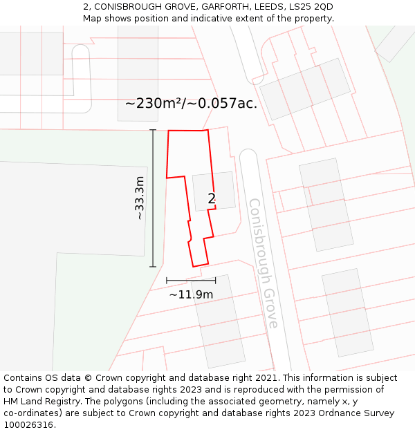 2, CONISBROUGH GROVE, GARFORTH, LEEDS, LS25 2QD: Plot and title map