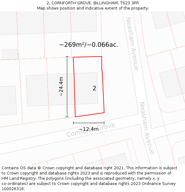 2, CORNFORTH GROVE, BILLINGHAM, TS23 3PR: Plot and title map