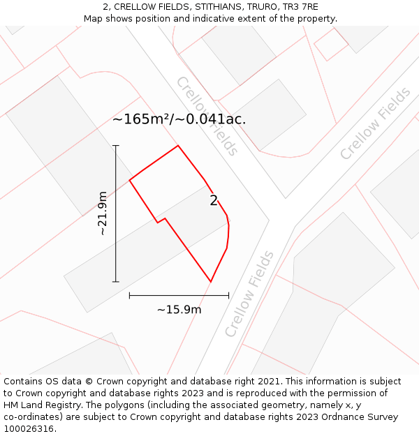 2, CRELLOW FIELDS, STITHIANS, TRURO, TR3 7RE: Plot and title map