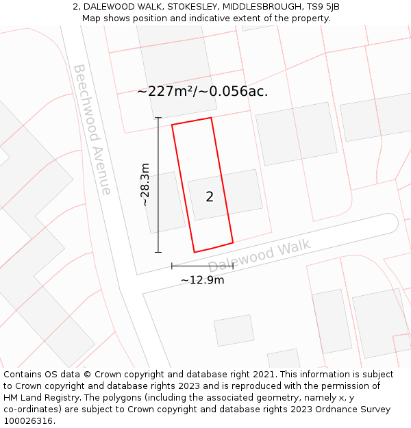 2, DALEWOOD WALK, STOKESLEY, MIDDLESBROUGH, TS9 5JB: Plot and title map