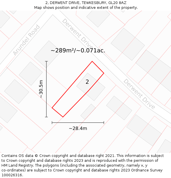 2, DERWENT DRIVE, TEWKESBURY, GL20 8AZ: Plot and title map