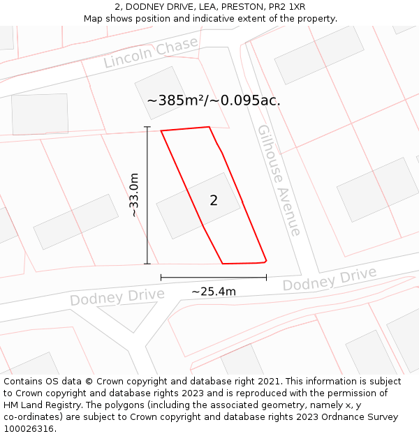 2, DODNEY DRIVE, LEA, PRESTON, PR2 1XR: Plot and title map