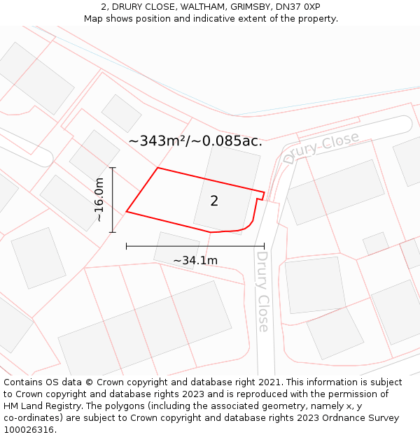 2, DRURY CLOSE, WALTHAM, GRIMSBY, DN37 0XP: Plot and title map
