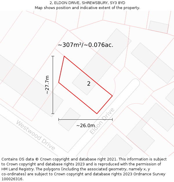 2, ELDON DRIVE, SHREWSBURY, SY3 8YD: Plot and title map