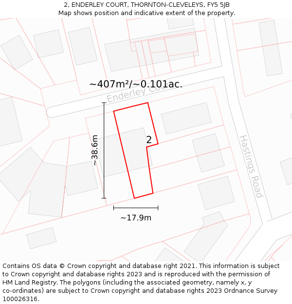 2, ENDERLEY COURT, THORNTON-CLEVELEYS, FY5 5JB: Plot and title map