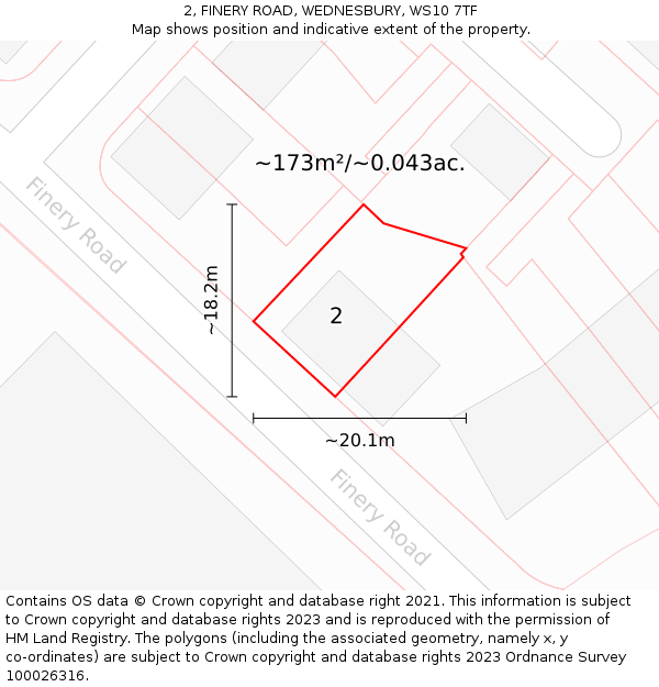 2, FINERY ROAD, WEDNESBURY, WS10 7TF: Plot and title map