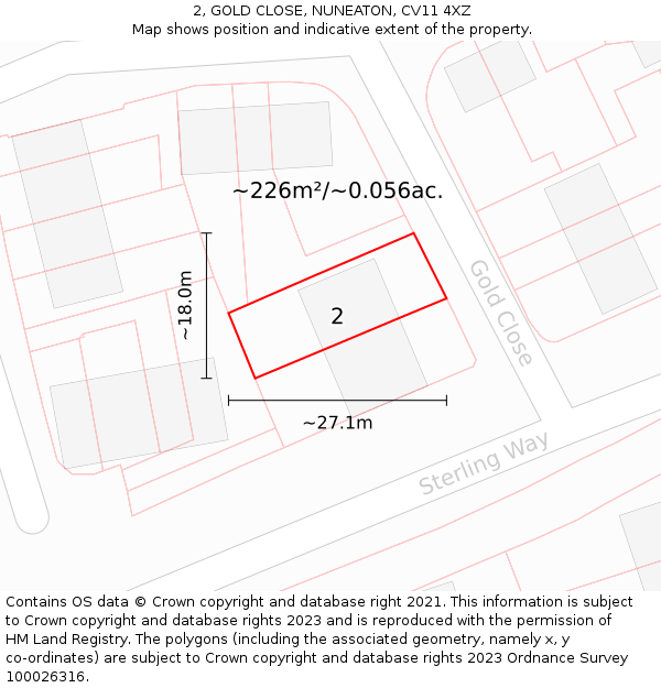 2, GOLD CLOSE, NUNEATON, CV11 4XZ: Plot and title map