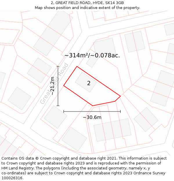 2, GREAT FIELD ROAD, HYDE, SK14 3GB: Plot and title map