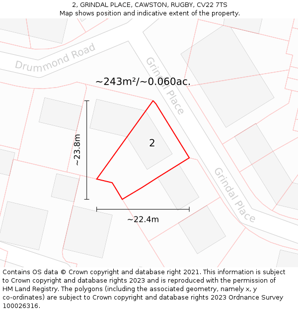 2, GRINDAL PLACE, CAWSTON, RUGBY, CV22 7TS: Plot and title map