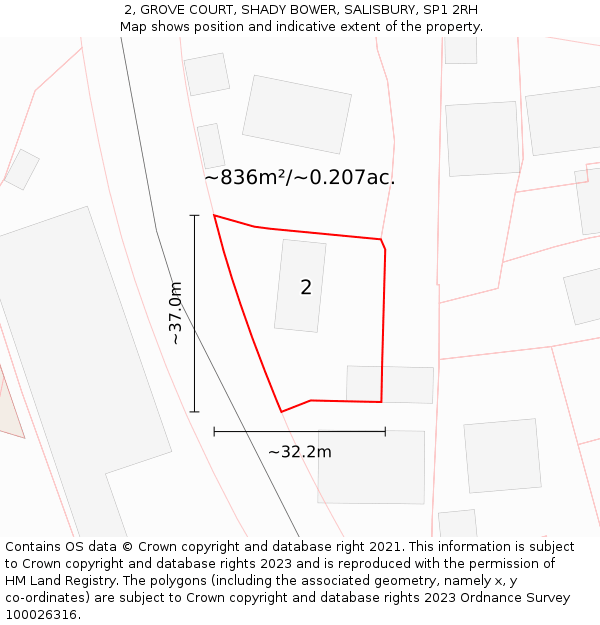 2, GROVE COURT, SHADY BOWER, SALISBURY, SP1 2RH: Plot and title map