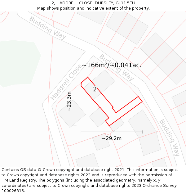 2, HADDRELL CLOSE, DURSLEY, GL11 5EU: Plot and title map