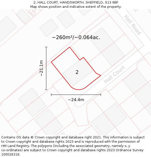 2, HALL COURT, HANDSWORTH, SHEFFIELD, S13 9BF: Plot and title map