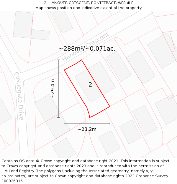 2, HANOVER CRESCENT, PONTEFRACT, WF8 4LE: Plot and title map