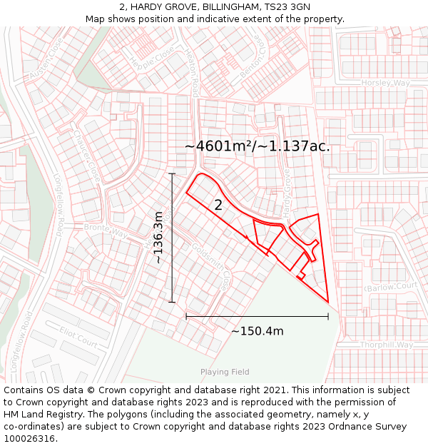 2, HARDY GROVE, BILLINGHAM, TS23 3GN: Plot and title map