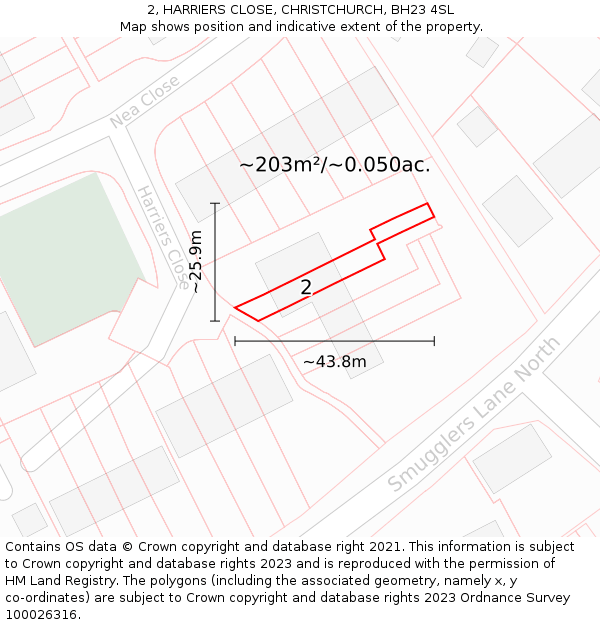 2, HARRIERS CLOSE, CHRISTCHURCH, BH23 4SL: Plot and title map