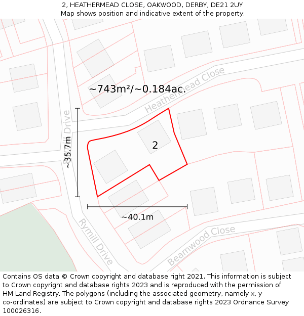 2, HEATHERMEAD CLOSE, OAKWOOD, DERBY, DE21 2UY: Plot and title map