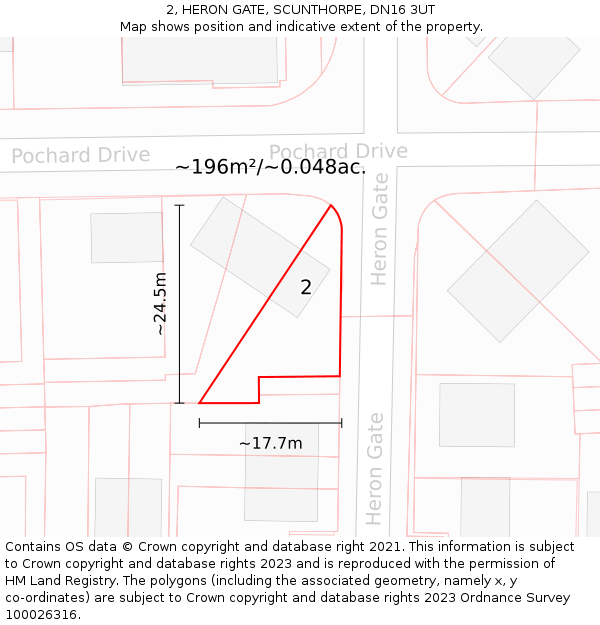 2, HERON GATE, SCUNTHORPE, DN16 3UT: Plot and title map