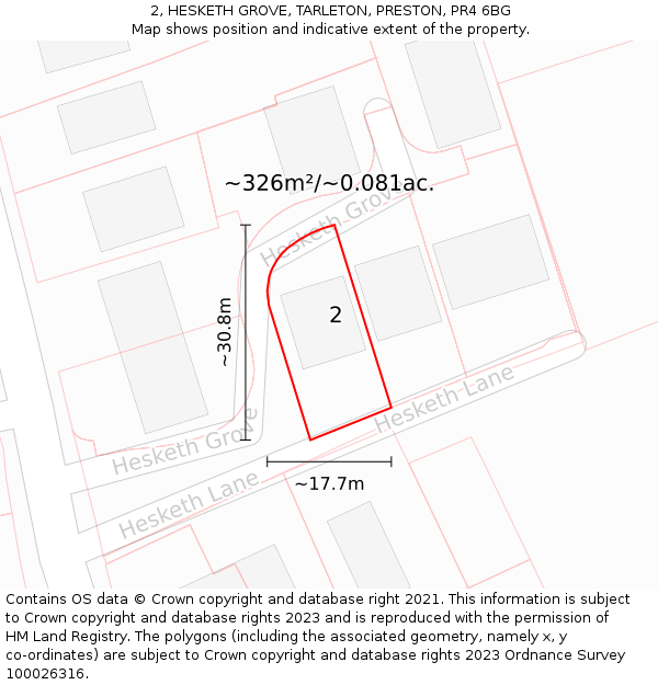 2, HESKETH GROVE, TARLETON, PRESTON, PR4 6BG: Plot and title map