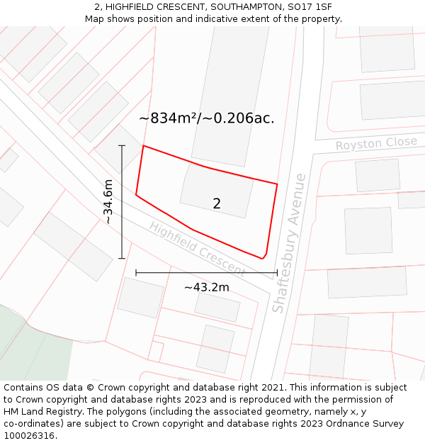 2, HIGHFIELD CRESCENT, SOUTHAMPTON, SO17 1SF: Plot and title map
