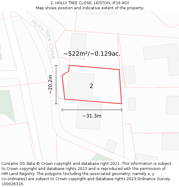 2, HOLLY TREE CLOSE, LEISTON, IP16 4GY: Plot and title map