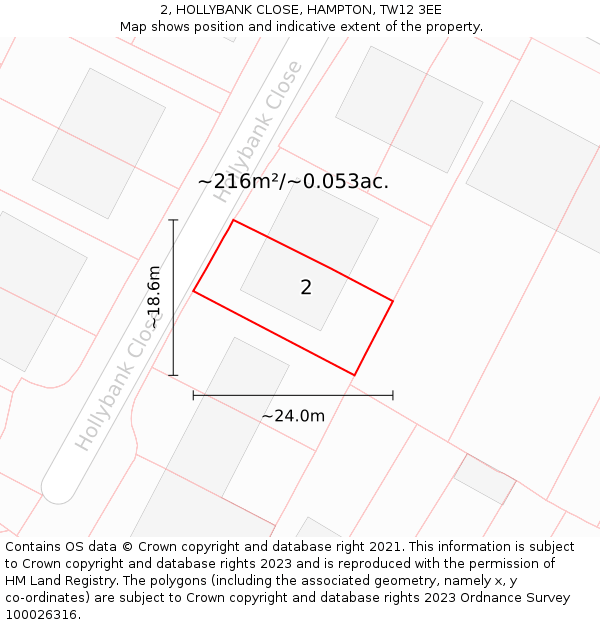 2, HOLLYBANK CLOSE, HAMPTON, TW12 3EE: Plot and title map