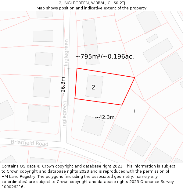 2, INGLEGREEN, WIRRAL, CH60 2TJ: Plot and title map