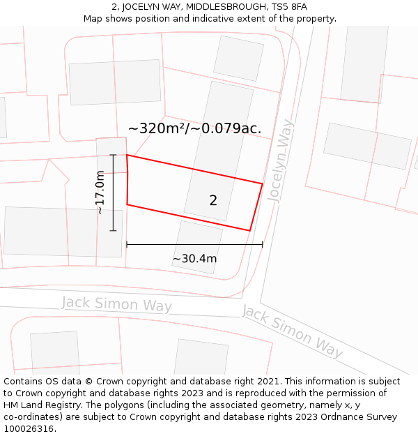 2, JOCELYN WAY, MIDDLESBROUGH, TS5 8FA: Plot and title map