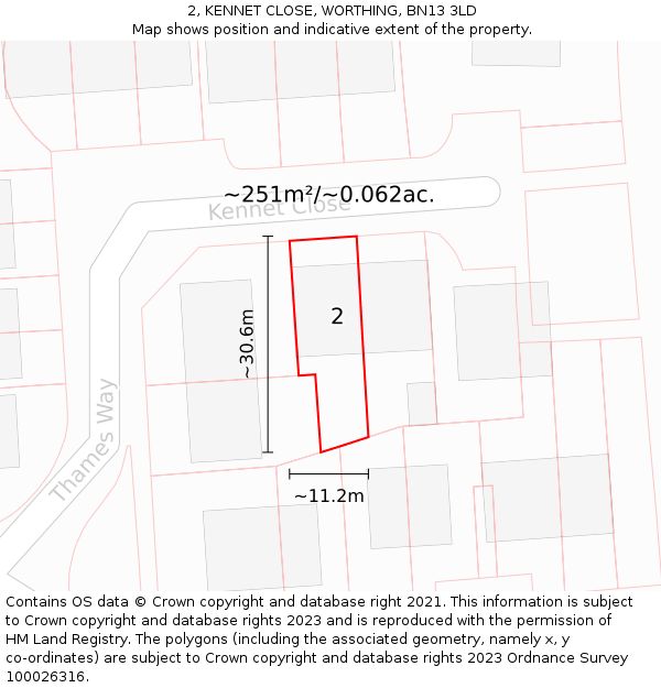 2, KENNET CLOSE, WORTHING, BN13 3LD: Plot and title map