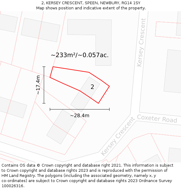 2, KERSEY CRESCENT, SPEEN, NEWBURY, RG14 1SY: Plot and title map