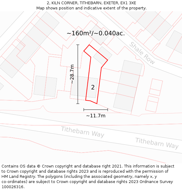2, KILN CORNER, TITHEBARN, EXETER, EX1 3XE: Plot and title map