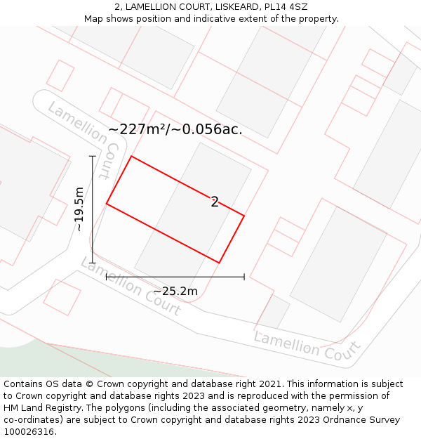 2, LAMELLION COURT, LISKEARD, PL14 4SZ: Plot and title map