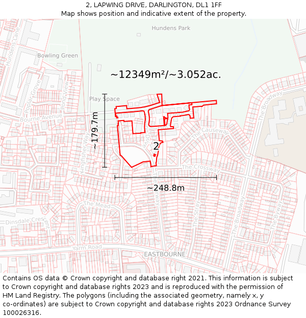 2, LAPWING DRIVE, DARLINGTON, DL1 1FF: Plot and title map
