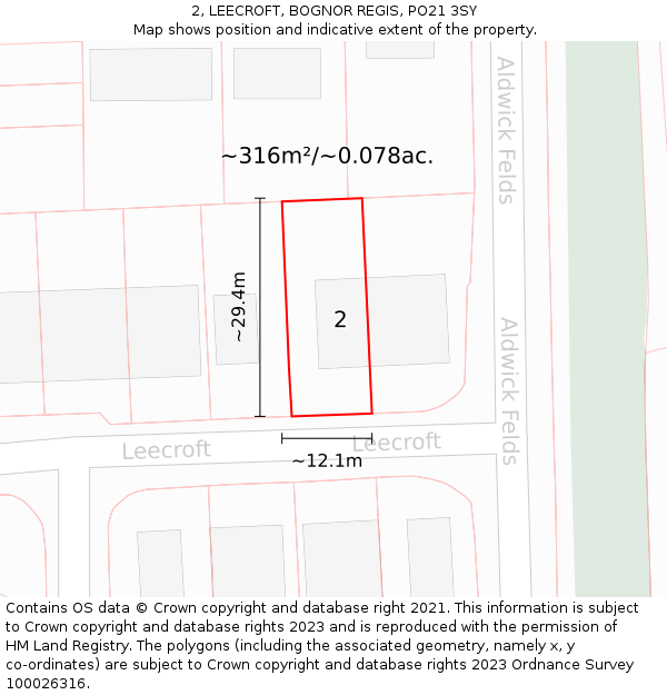 2, LEECROFT, BOGNOR REGIS, PO21 3SY: Plot and title map