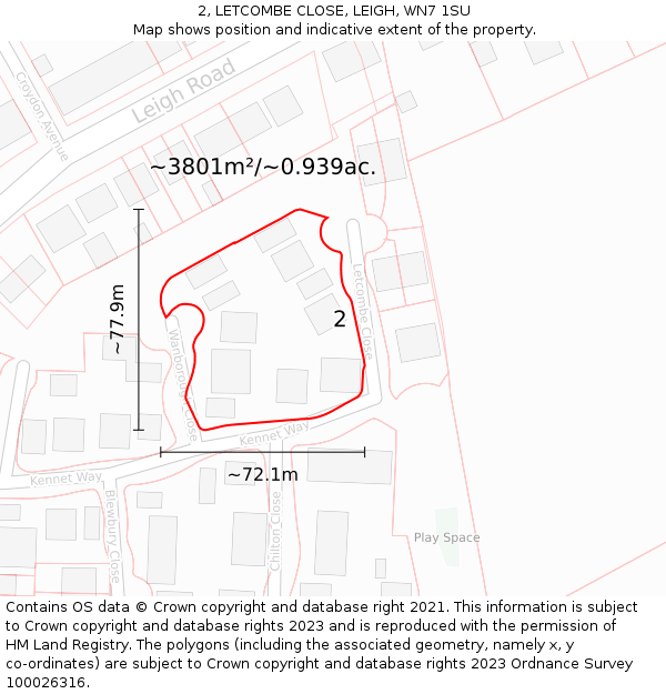 2, LETCOMBE CLOSE, LEIGH, WN7 1SU: Plot and title map