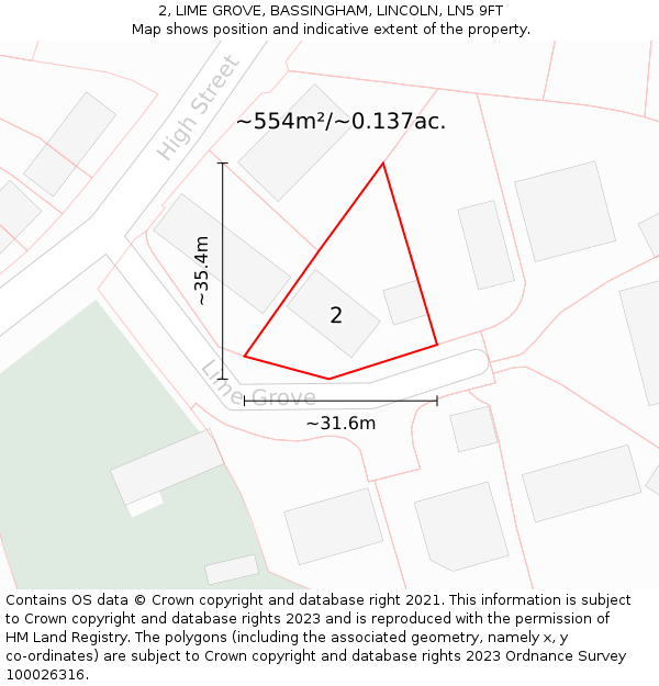 2, LIME GROVE, BASSINGHAM, LINCOLN, LN5 9FT: Plot and title map