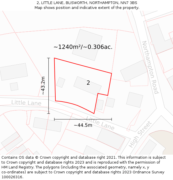 2, LITTLE LANE, BLISWORTH, NORTHAMPTON, NN7 3BS: Plot and title map