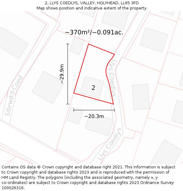 2, LLYS COEDLYS, VALLEY, HOLYHEAD, LL65 3FD: Plot and title map