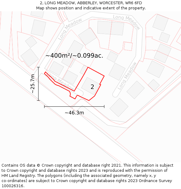 2, LONG MEADOW, ABBERLEY, WORCESTER, WR6 6FD: Plot and title map